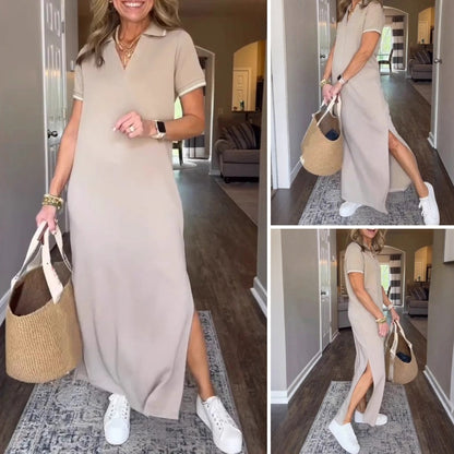 Damen Blusenkleid in Maxilänge mit Seitenschlitz