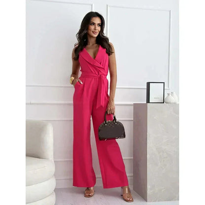 ☀️Frauen ärmelloser V-Ausschnitt Solid Jumpsuit🕊️