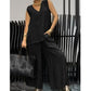 Frauen Sommer solide lose ärmellose V-Ausschnitt Top & Wide-Leg Hose 2-teiliges Set