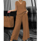 Frauen Sommer solide lose ärmellose V-Ausschnitt Top & Wide-Leg Hose 2-teiliges Set