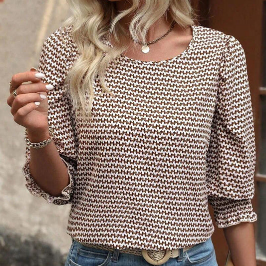 Lässiges bedrucktes Damen-Rundhals-Top