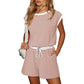 Gestreiftes Damen-Top mit langen Ärmeln Shorts 2-tlg