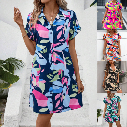 ✨ Damenmode Blumendruck Kurzarm Shirt Kleid