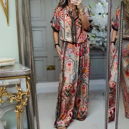 🎉💃Damen-Zweiteiler mit Print – Top und weite Hose