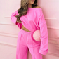 Modisches und minimalistisches Oberteil mit Rundhalsausschnitt und Hose mit weitem Bein, 2-teiliges Set