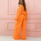 Modisches und minimalistisches Oberteil mit Rundhalsausschnitt und Hose mit weitem Bein, 2-teiliges Set