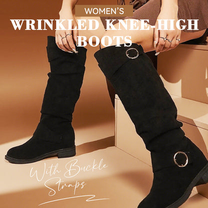 Damenstiefel mit Knickeleder und Schnallenriemen