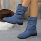 Damen-Ankle-Boots aus Denim mit Schnallenriemen