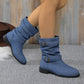 Damen-Ankle-Boots aus Denim mit Schnallenriemen