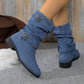 Damen-Ankle-Boots aus Denim mit Schnallenriemen