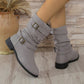Damen-Ankle-Boots aus Denim mit Schnallenriemen