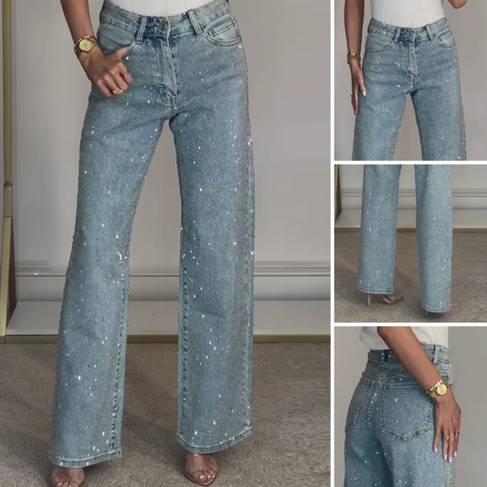 👖Straight-Jeans mit Strassbesatz – bequem, stretch & figurbetont