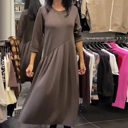 Casual-Kleid mit Rundhalsausschnitt, einfarbig