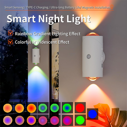 📢📢50 % Rabatt!!!🎅USB-Aufladbares LED-Nachtlicht mit Bewegungssensor, RGB-Farbverlauf Umgebungslicht, Dimmbare Indoor-Leuchte, Magnetische Schrittlampe für Eingangsbereich, Nachttisch, Schreibtisch, Schrank
