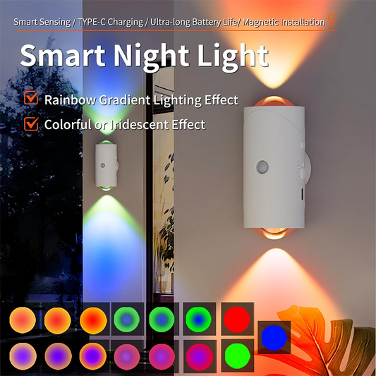 📢📢50 % Rabatt!!!🎅USB-Aufladbares LED-Nachtlicht mit Bewegungssensor, RGB-Farbverlauf Umgebungslicht, Dimmbare Indoor-Leuchte, Magnetische Schrittlampe für Eingangsbereich, Nachttisch, Schreibtisch, Schrank