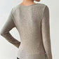 Damen Strick-Langarmshirt mit Wasserfallkragen und Raffung