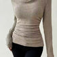 Damen Strick-Langarmshirt mit Wasserfallkragen und Raffung