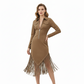 Retro-Midi-Kleid für Damen mit Reißverschluss und Quaste