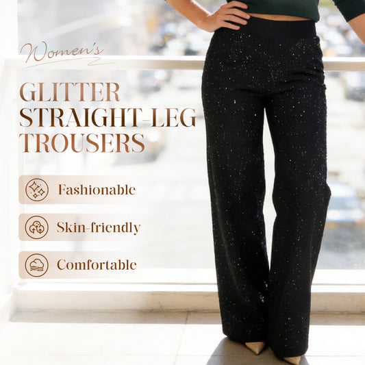 ✨Glitzernde Hose mit hohem Bund und geradem Bein👖