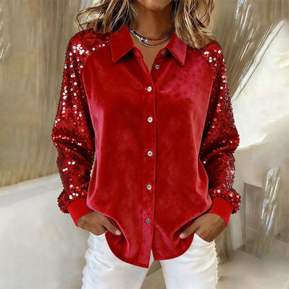 Damen-Bluse mit Pailletten und langen Ärmeln
