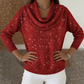 Glitzer Langarmshirt mit Wasserfallausschnitt
