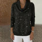 Glitzer Langarmshirt mit Wasserfallausschnitt