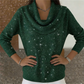 Glitzer Langarmshirt mit Wasserfallausschnitt
