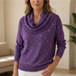 Glitzer Langarmshirt mit Wasserfallausschnitt