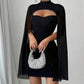 Ausgeschnittenes, geripptes Kleid für Damen mit Chiffon-Cape 🔥Kauf 2 Artikel versandkostenfrei