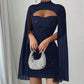 Ausgeschnittenes, geripptes Kleid für Damen mit Chiffon-Cape 🔥Kauf 2 Artikel versandkostenfrei