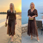 🎁2026 Neuheiten 50 % RABATT💥Bohemian-Maxikleid mit V-Ausschnitt und gerafftem Mesh-Stoff