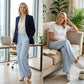 Lässige Damenhose mit hohem Bund, weitem, geradem Bein