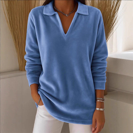 Damen lässiger Pullover mit langen Ärmeln und V-Ausschnitt