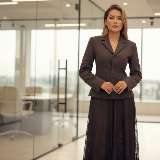 Elegantes zweiteiliges Set aus Blazer und zartem Rock für Damen