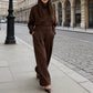 Damen-Zweiteiler: Pullover mit Rollkragen & Hose mit weitem Bein