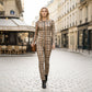 Karierter Jumpsuit mit Front-Reißverschluss und gerafften Beinen