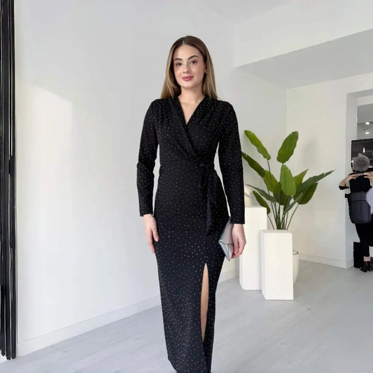 Sparkle V-Ausschnitt Wickelkleid mit Schlitz für Damen