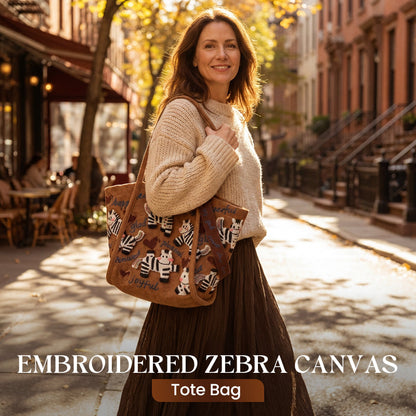 Bestickte Tragetasche aus Canvas mit Zebra-Motiv