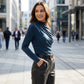 Damen Langarmshirt mit Stehkragen und Raffung