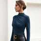 Damen Langarmshirt mit Stehkragen und Raffung