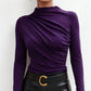 Damen Langarmshirt mit Stehkragen und Raffung