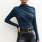 Damen Langarmshirt mit Stehkragen und Raffung