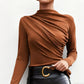 Damen Langarmshirt mit Stehkragen und Raffung