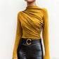 Damen Langarmshirt mit Stehkragen und Raffung