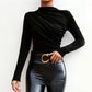 Damen Langarmshirt mit Stehkragen und Raffung