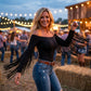 Damen Langarmshirt mit Carmen-Ausschnitt und Fransenärmeln im Western-Look