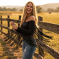 Damen Langarmshirt mit Carmen-Ausschnitt und Fransenärmeln im Western-Look