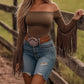 Damen Langarmshirt mit Carmen-Ausschnitt und Fransenärmeln im Western-Look