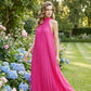 Damen-Maxikleid mit Neckholder, Plissee und fließendem Schnitt