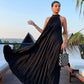 Damen-Maxikleid mit Neckholder, Plissee und fließendem Schnitt